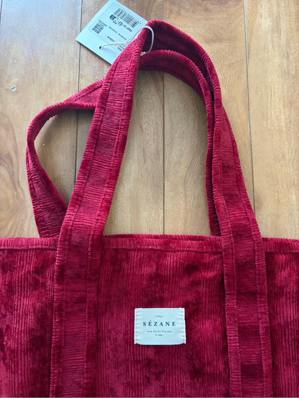 Sézane Deep Red Corduroy Tote - Picture 2 of 3